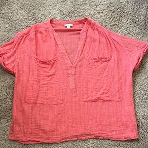Sundance Coral Gauze V-Neck Crinkle Top Size M